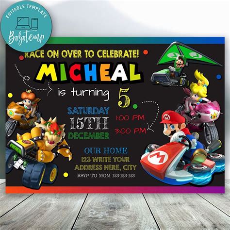 Editable RACE ON OVER - Mario Kart Party Invitation DIY | Createpartylabels