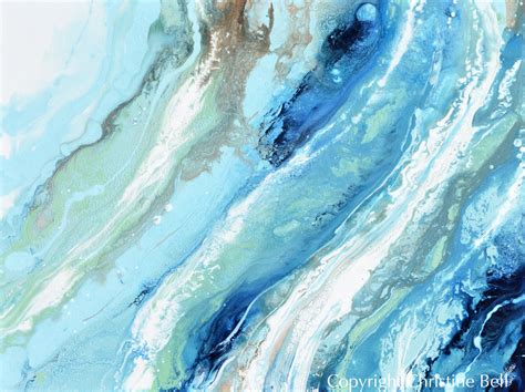 ORIGINAL Art Blue White Abstract Painting Ocean Modern Coastal Decor – Contemporary Art by Christine