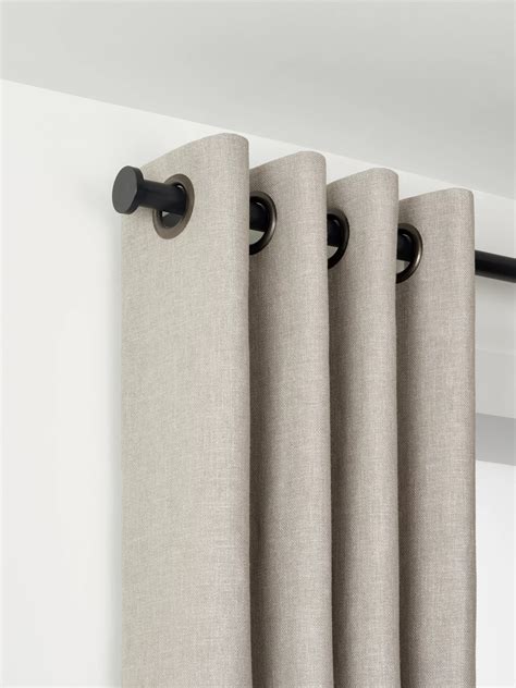 John Lewis Select Eyelet Curtain Pole with Disc Finial, Wall Fix, Dia.25mm, Satin Soft Black, L300cm