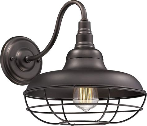 Emliviar Farmhouse Gooseneck Barn Light, 12″ Metal Cage Wall Sconce, Oil Rubbed Bronze Finish ...