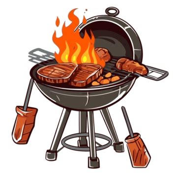 Bbq Clipart Vector Barbecue Grill With Flames And Steaks Cartoon ...