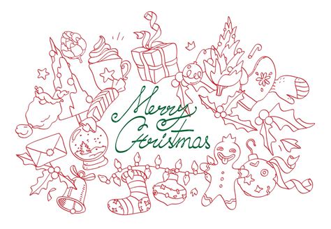 Premium Vector | Christmas doodle card with gifts sweets Christmas tree decorations