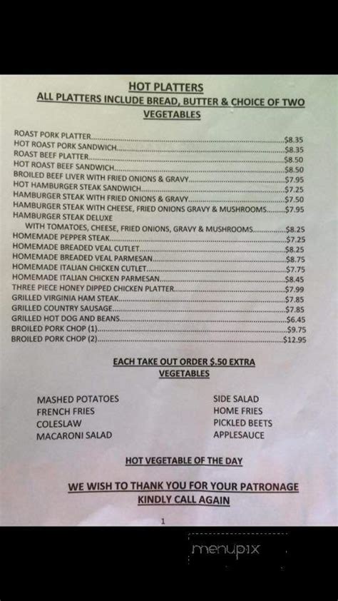 Menu of Park Restaurant in Shenandoah, PA 17976