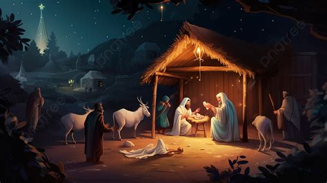 Fondo Escena Navideña Del Pesebre Con Animales Y Animales Fondo, Historia Del Nacimiento De ...