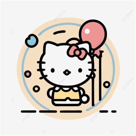 Hello Kitty With Balloons On A Background Vector, A Lineal Icon Depicting Hello Kitty Birthday ...