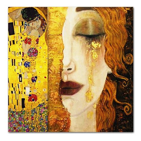 Classic Gustav Klimt Golden Tears And Kiss Paintings Canvas Wall Art Printed Pictures Famous ...