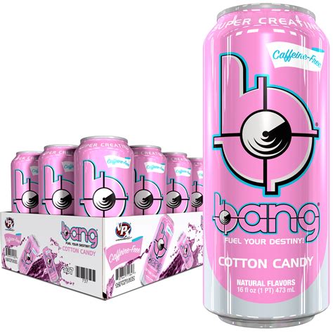 Bang Caffeine Free Cotton Candy Energy Drink, 0 Calories, Sugar Free with Super Creatine, 16oz ...