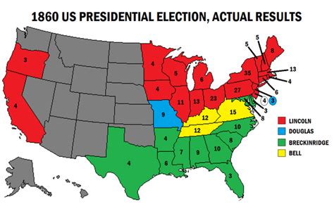 1860 electoral map. Abraham Lincoln becomes President. : Infographics