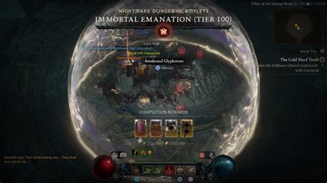 Lidless Wall Bone Spear Necromancer Nightmare Tier 100, Immortal Emanation | Diablo 4 Season 1 ...