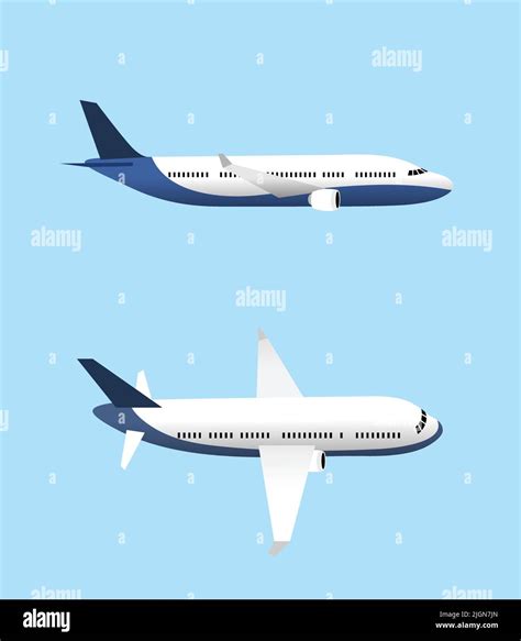 Airplane set flat vector isolated side view. Two airplanes flying Stock ...