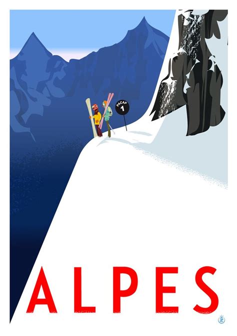 Alpes vue | Image de ski, Affiches de voyage rétro, Affiches design vintage