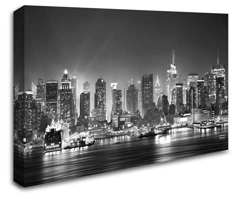 New York City Manhattan Skyline View Wall Art Canvas B/W 8998-1046 ...