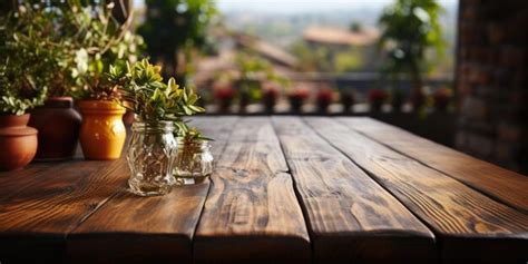 Premium AI Image | a wooden table with flowers on it