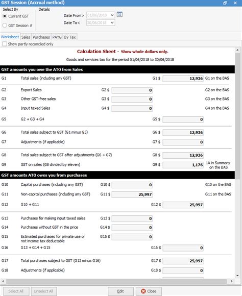 GST Session Worksheet Tab