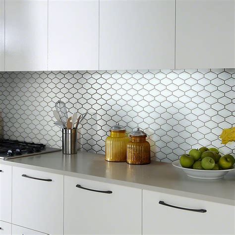 Sophisticated Porcelain Mosaic Tile in White Contemporary Kitchen Backsplash, Modern Kitchen ...