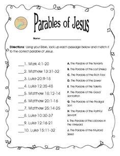 the parables of jesus worksheet for students to practice their bibles ...