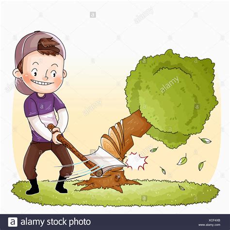 Smiling Man Cutting Down Tree Cut Out Stock Images & Pictures - Alamy