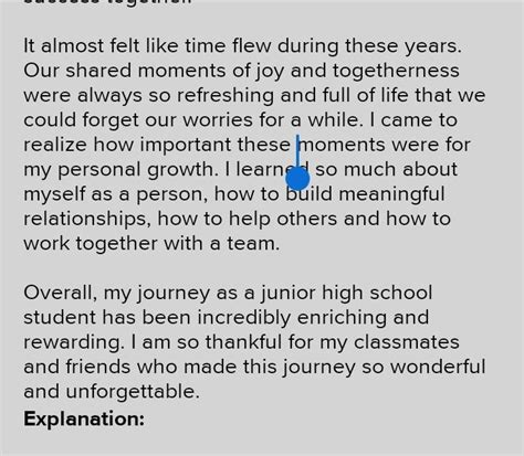 Create an essay describing your journey as a junior high school student together with classmates ...