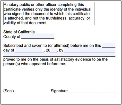 CALIFORNIA NOTARY JURAT FORM PDF