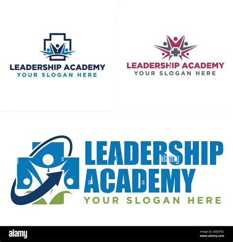 Education leadership academy with medical cross people and arrow combination logo design Stock ...