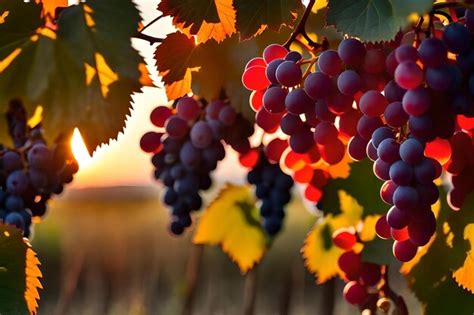 Premium AI Image | Grapes on a vine with the sun behind them