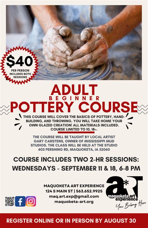 Adult Beginner Pottery Course - Maquoketa Art