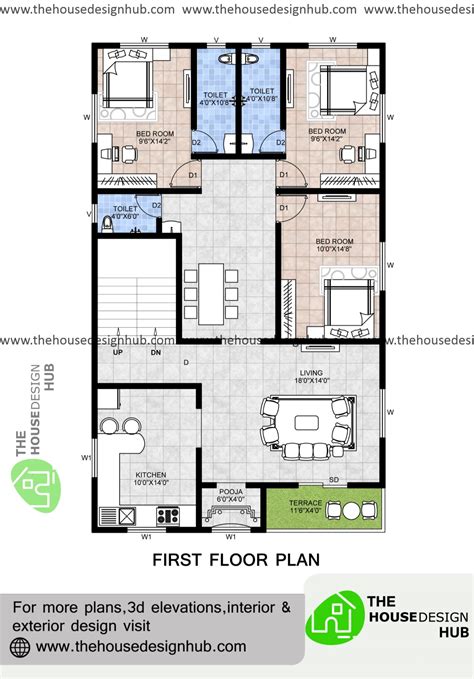 30 X 50 Ft 3 BHK Duplex House Plan | The House Design Hub