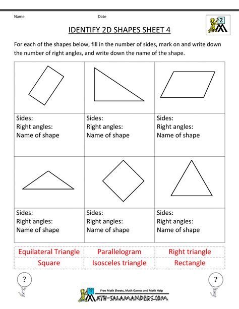 2 Dimensional Shapes Worksheet – E Street Light