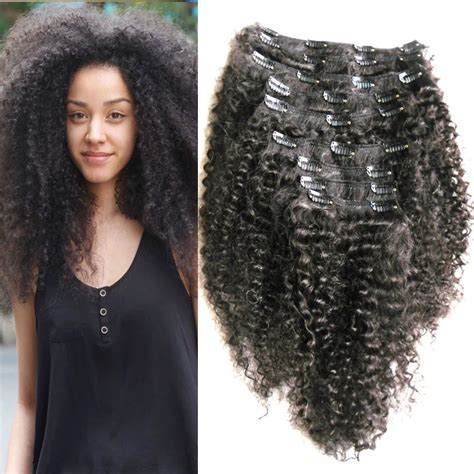 7A 9pcs afro kinky curly clip in hair extensions natural black human ...