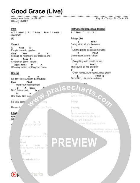 Good Grace (Live) Chords PDF (Hillsong UNITED) - PraiseCharts