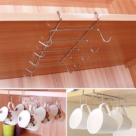 Kitchen Under Shelf Coffee Cup Mug Holder Hanger Storage Rack Cabinet ...