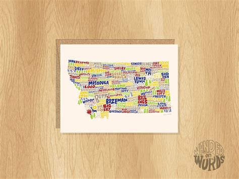 Hand-lettered Montana Card, Montana Gift, Montana Shape, Montana Cities ...