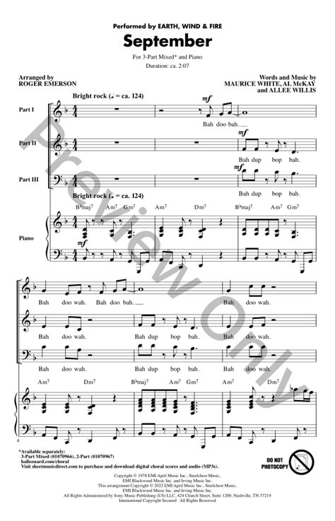 September (Three-Part Mixed ) arr. Roger Eme | J.W. Pepper Sheet Music