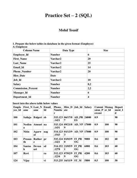 SQL practice questions set