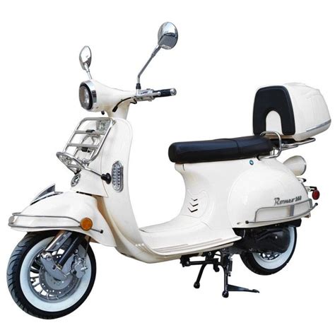 200cc Gas Moped Scooter Romeo 200 White, Automatic CVT Big Power Engine, Retro Style ...