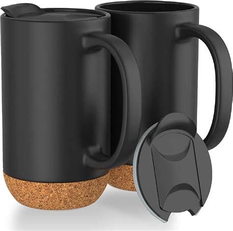 Amazon.com: Cork Base Ceramic Mug with Lid (Set of 2) - 17 oz. Oversized Coffee Mugs Set with ...