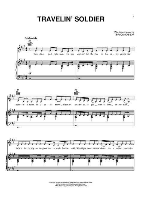 Buy "Travelin' Soldier" Sheet Music by Dixie Chicks for Piano/Vocal/Chords