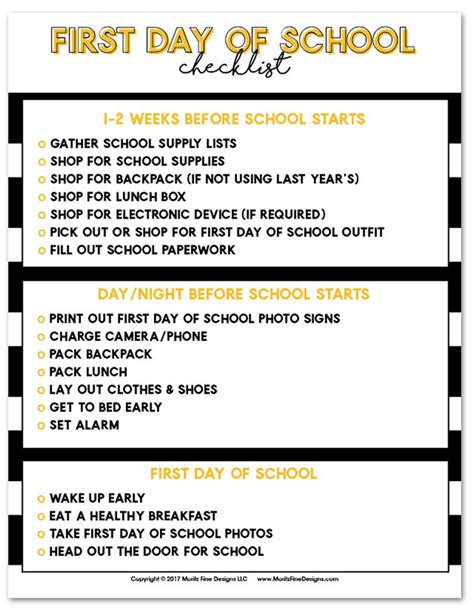 First Day of School Checklist | Free Printable Back to School Guide ...