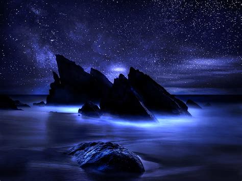 Dark Night Oceanscape, stars, ocean, midnight, bonito, sky, rough, HD ...