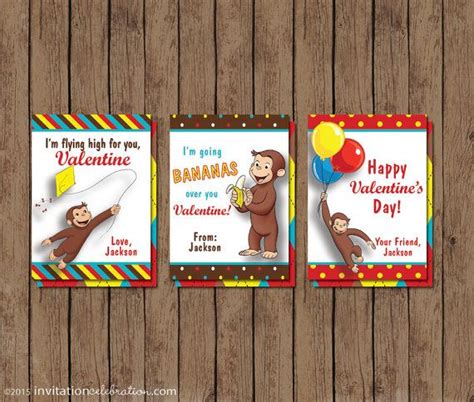 Curious George Valentine Cards PRINTABLE Monkey | Etsy | Printable ...