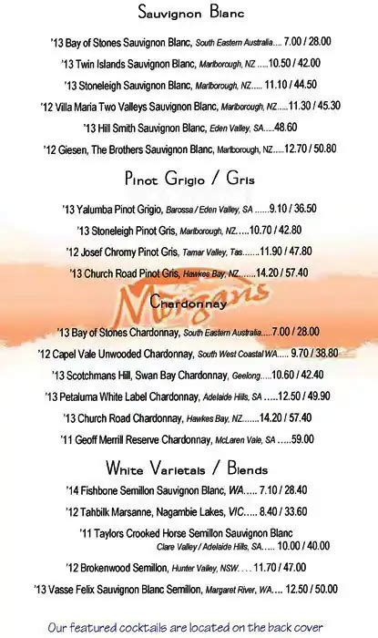 Menu at Morgans Seafood restaurant, Scarborough