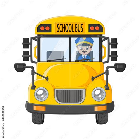 Cartoon school bus driver driving a bus Stock-Vektorgrafik | Adobe Stock