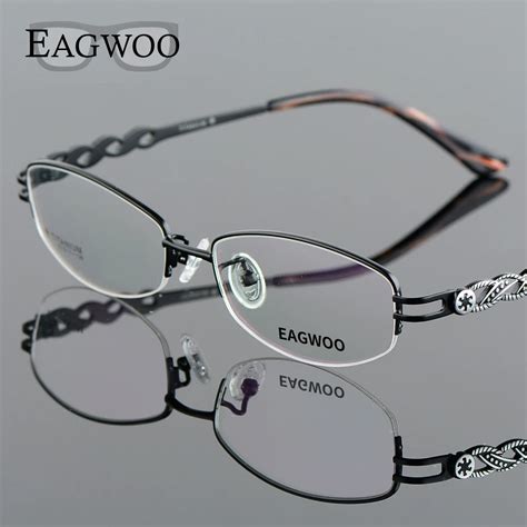 Pure Titanium Eyeglasses Women Half Rim Optical Frame Prescription Reading Spectacle Female ...