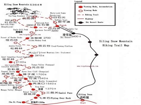 Chengdu Xiling Snow Mountain Hiking Trail Map - Maps of Chengdu