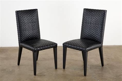 Set of Six Italian Woven Black Leather Dining Chairs at 1stDibs