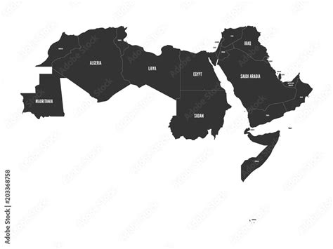 Arab World States Political Map Of Arabic Speaking Countries Of The ...