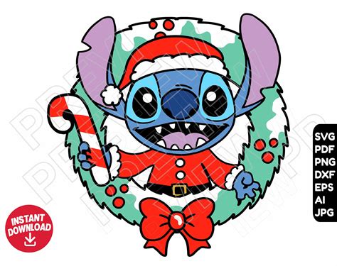 Stitch Christmas SVG Christmas Wreath Svg Png Dxf Clipart - Etsy