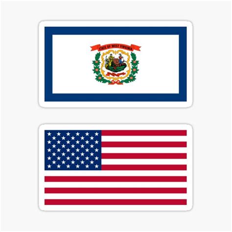 "West Virginia WV State Flag + American USA Flag" Sticker by stateusa ...