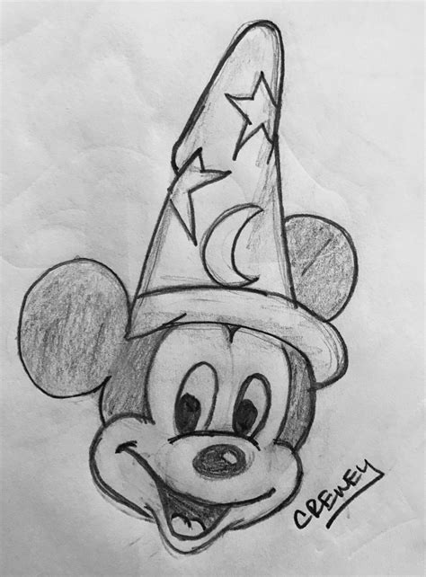 Sorcerer Mickey Sketch - Disney | Disney character drawings, Disney ...