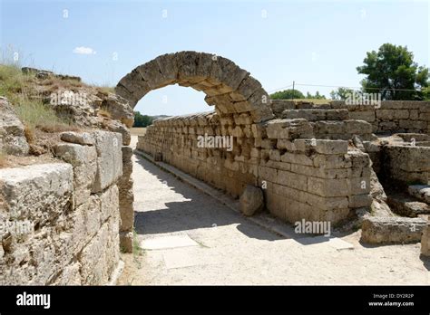 View vaulted entrance to stadium Ancient Olympia Peloponnese Greece ...